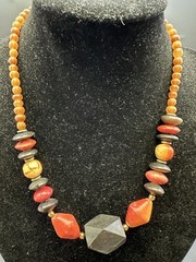Vintage Crackled Bovine Horn Dyed Bone Wood Bead Necklace 19” Hook Clasp