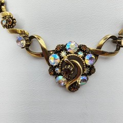 Vintage Florenza Victorian Style Choker Necklace Gold Tone AB Rhinestone Signed