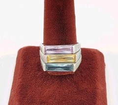 Vtg Ring Set 3pc Sz 6 Multi-color Matching Cubic Zirconia Stackable Jewelry