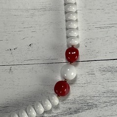 Vintage White Lucite Beaded Necklace Red Accents 1970s-1980s Costume Jewelry