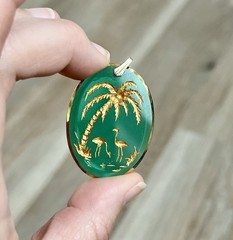 VTG Palm Tree Pendant Green Glass Gold Tropical Retro For Germany