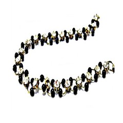 Vintage Tiny Black Bead and Rhinestone Bracelet Circle Links in Silver Tone