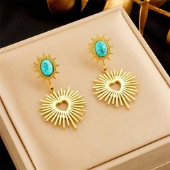 Elegant Turquoise Vintage Sun Heart Irregular Earrings, a pendant, sun love