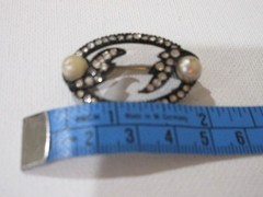 Vtg. Marcasite and Faux Pearl Pinback Brooch 2″ Costume Jewerly