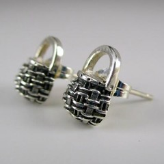 Sterling SIlver ACORN BASKET Earrings POST Brown County Baskets STUD Vintage NEW
