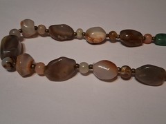 Vintage 60s Beggars Bead Necklace Polished Agate Stone Heavy 34″