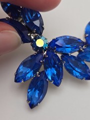 Beautiful Large Silver-Toned Brooch with Brilliant Blue Marquise Rhinestones