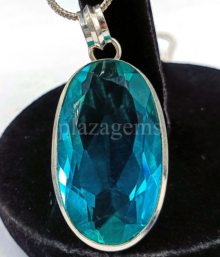81.05 Carat Natural Blue Topaz Certified Oval 925 Solid Silver Pendant Gems 5ARZ