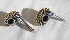 Modernist Earrings Clip-on Black Cabochon Silver Gold Tone MCM