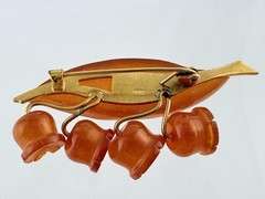 Vintage Russian Amber Factory Lily Of The Valley Carved Baltic Amber Pin Brooch