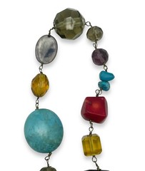 Vintage BOHO STATEMENT Necklace Multi Gemstones MOP Turquoise Etc 41” Fabulous!