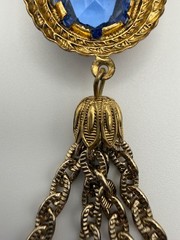 Vintage West Germany Brooch Blue Glass Gold Tone Signed FANTASTIC