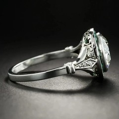 Art Deco Style 3Ct Lab Created Diamond & Emerald Wedding 14K White Gold FN Ring
