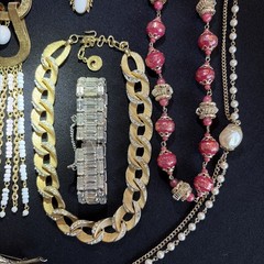 Vintage 1960’s Rhinestone & Faux Pearl Gold Silver Tone Designer Costume Jewelry