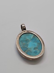 BARSE 925 STERLING SILVER Large Open Back Stabilized TURQUOISE PENDANT,16.7 grms