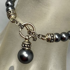 Hematite Beaded Necklace Toggle Clasp Stone Charm Healing Chakra Bohemian 6.75″
