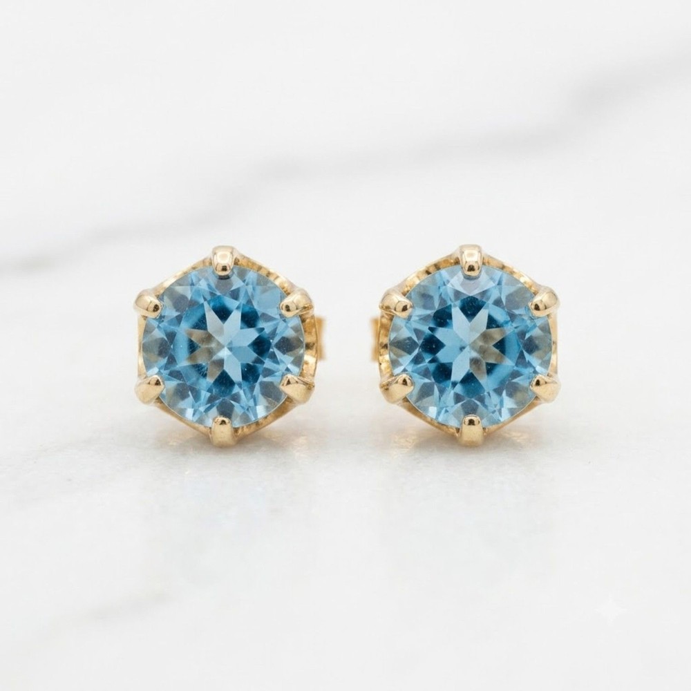Vintage Genuine Blue Topaz Gold Tone Clip On Earrings Made in USA