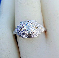 Original EARTH MINED DIAMOND Deco Engagement Ring Vintage PLATINUM Solitaire S 6