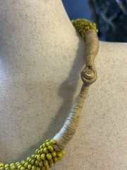 monies gerda lynggaard ?? Unsigned Hand Strung Glass Necklace Rope& Twine Vtg