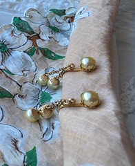 Vintage JMS Faux Pearl Earrings Dangle 12K Gold Filled Screw Back 1940s-1950s