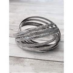 Vintage Bracelets / Bangles – Interlocking Patterned Silver Tone – Statement