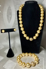Elegant Vintage Faux Pearl Jewlery Set – Gold Rhinestone Accents 925 Sterling