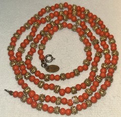 Vintage Les Bernard Necklace Natural Salmon Coral Bead 29” Opera Length Rare 60s