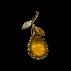 Demi Parure Caged Drop Clip Earrings & Flower Brooch Pin Topaz & Citrine Glass