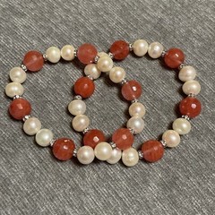 VTG Pair Of Large Pearl Faceted Rose Quartz Gemstone Rhinestone Beads 2