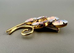 Vintage Opalite Glass Brooch Gold Tone Leaf Branch