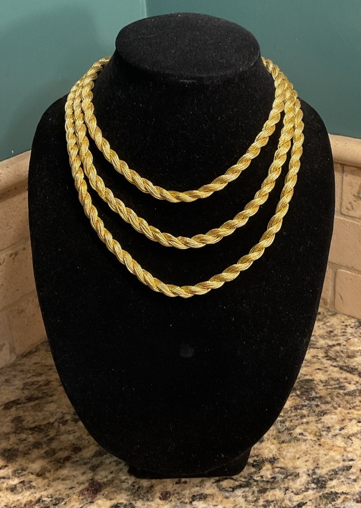 Signed VPH Valerie Peyton Horn 3 STRAND Gold Thread Twisted 17” Necklace