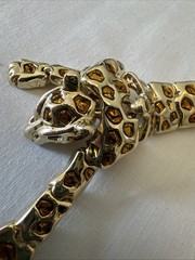 VTG Articulated Leopard Shoulder Brooch Gold Tone Amber Enamel Big Cat Pin 1980s