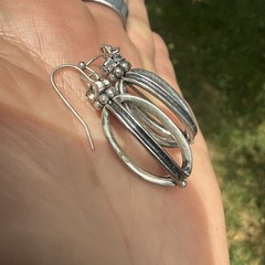 Vintage Sterling Silver Openwork Cage Lantern Dangle Earrings Rhinestone Accent