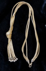 Vtg Silky Gold Tone Lariat Knot Tassel Chain Fringe Necklace Triple Strand 23 In