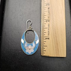 Vintage Mexico Alpaca Nickel SilverMOP Turquoise Floral Single Drop Earring