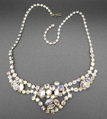 VTG Aurora Borealis Rhinestone Bib Necklace Multi Tier Choker Statement
