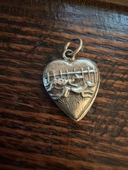 Sterling Silver Dog Heart Charm Pendant Vintage Antique Puffy Greyhound Dogs 925