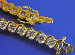 Sterling Silver Gold Wash CZ Signed Han China S Link Tennis Bracelet (Tn)