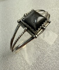 Vintage Sterling Silver Dark Grey Stone Cuff Bracelet