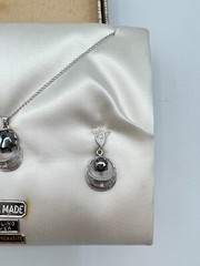 Sterling Silver Hematite Necklace and Earrings Non Pierced Screw Hinged Clip On