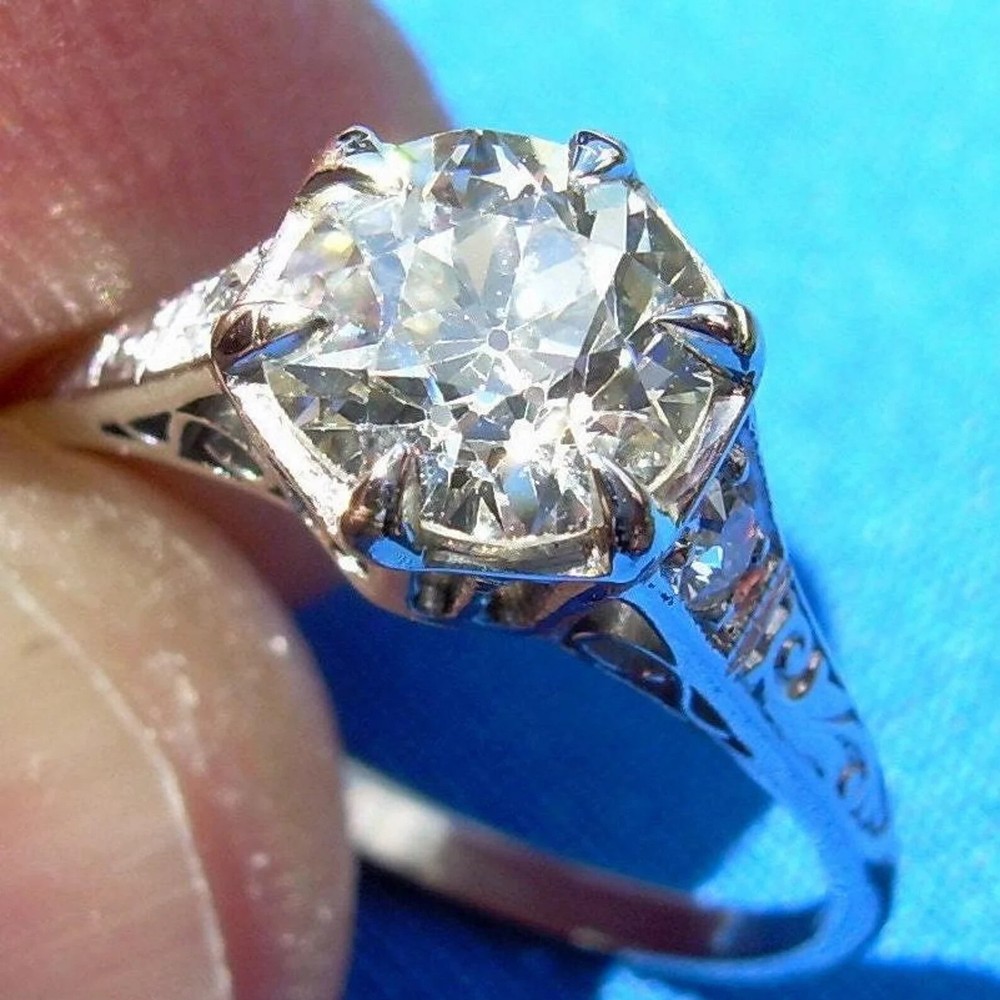 Original EARTH MINED DIAMOND ART Deco Engagement Ring Vintage Platinum Solitaire
