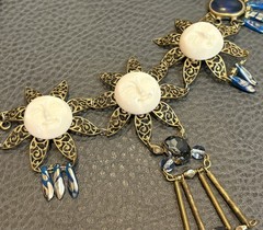 Holst + Lee Designer Celestial Sun Face Flower Chunky Necklace Gold Silver Tone
