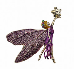 Signed Kirks Folly Fairy Brooch Purple Pink Astral Enamel Winged Fairy Star Wand