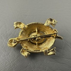 Vintage JJ Jonette Turtle Brooch Gold Tone Faux Pearl Cameo Figural Pin