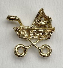 Baby Stroller Brooch Pin Pink AB Rhinestone Crystal Silver Tone Shower Gift