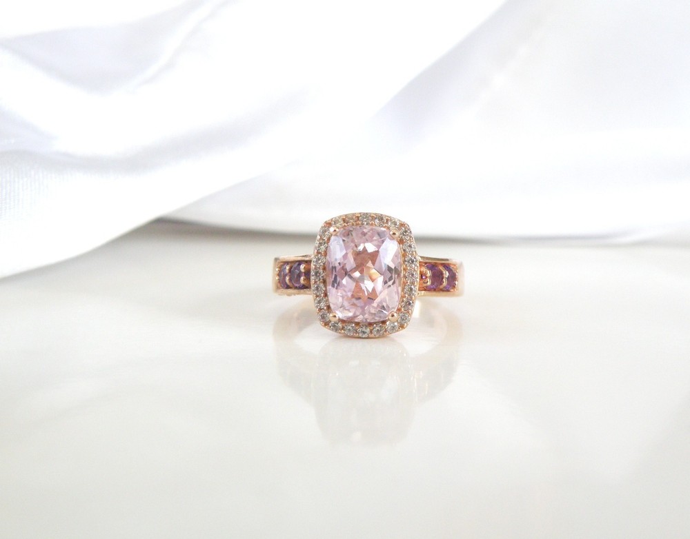 Rose Gold on Sterling Silver 925 Natural Irradiated Morganite Size 6 Ring