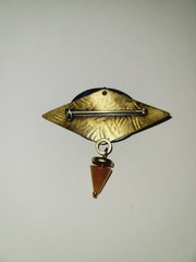 Vintage 90’s Mixed Metals Celestial Sun Brooch Polished Stone/Glass Dangle Charm