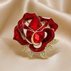 Rhinestone Red Flower Brooch Pin for Women Girls Gold-Tone Fashion Crystal En…