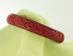 Carved Chinese Cinnabar Bangle Bracelet BJ 925 Silver; Tea Ceremonial Service