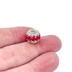 Vintage Sterling Silver 925 Red Crystal Barrel Charm Bead